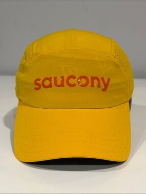Saucony Yellow Running Cap with Red Logo